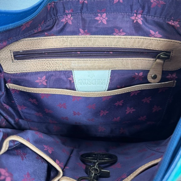 Anuschka Hand-Painted Leather Shoulder Bag Peacock Feathers Blue Green Purse - Picture 16 of 16